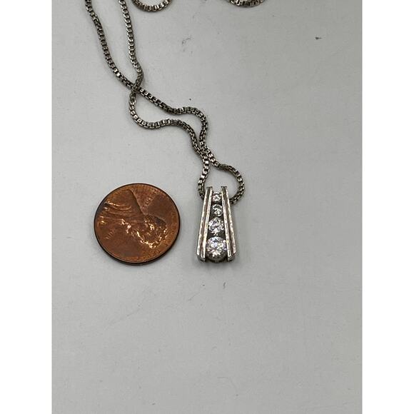 KC Signed 925 Sterling Silver Chain Pave Heart Cubic Zirconia Pendant Necklace - Picture 7 of 8